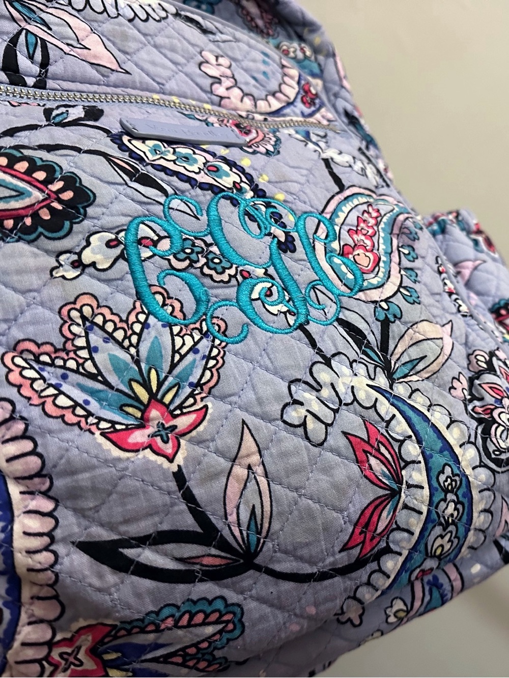 Vera Bradley Quilted Paisley Light Blue Purple Backpack Granola School Baby Bag - Picture 6 of 15